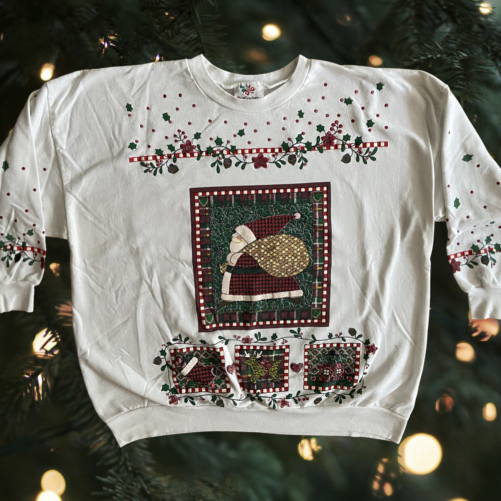 Nutcracker Vintage 80s 90s Christmas Grandma White Sweatshirt Made in USA
